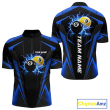 Load image into Gallery viewer, Custom 8 Ball &amp; 9 Ball men's billiard quarter zip shirt, thunder pool team jersey, personalized billiards apparel, league tournament uniform