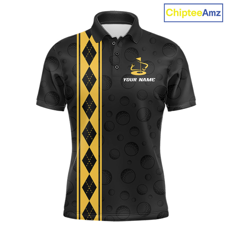 Yellow Argyle Golf Polo Shirt Custom Name Golf Shirt For Men Golf Ball Argyle Golf Team Shirts NYN4164