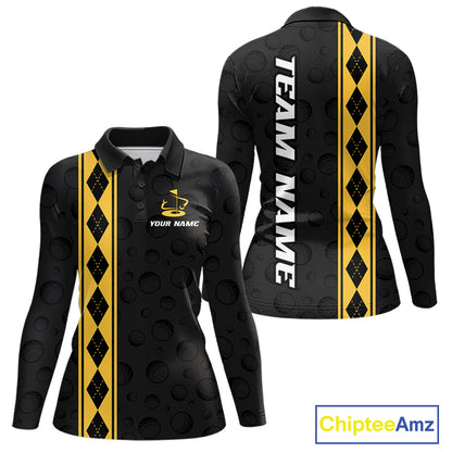 Yellow Argyle Golf Polo Shirt Custom Name Golf Shirt For Women Golf Ball Argyle Golf Team Shirts NYN4164