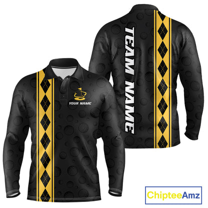 Yellow Argyle Golf Polo Shirt Custom Name Golf Shirt For Men Golf Ball Argyle Golf Team Shirts NYN4164