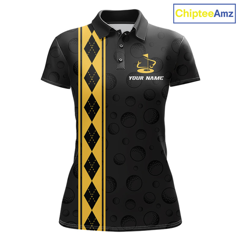 Yellow Argyle Golf Polo Shirt Custom Name Golf Shirt For Women Golf Ball Argyle Golf Team Shirts NYN4164