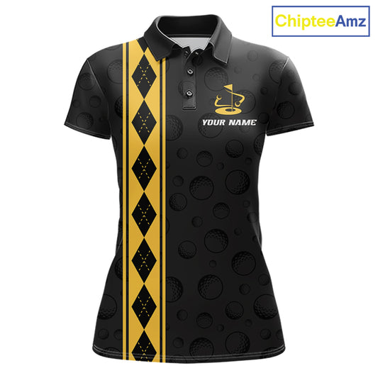 Yellow Argyle Golf Polo Shirt Custom Name Golf Shirt For Women Golf Ball Argyle Golf Team Shirts NYN4164
