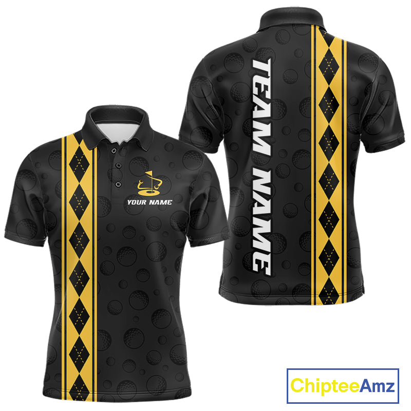 Yellow Argyle Golf Polo Shirt Custom Name Golf Shirt For Men Golf Ball Argyle Golf Team Shirts NYN4164