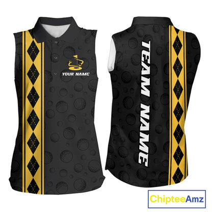 Yellow Argyle Golf Sleeveless Polo Shirt Custom Name Golf Shirt For Women Golf Ball Argyle Golf Team Shirts NYN4164