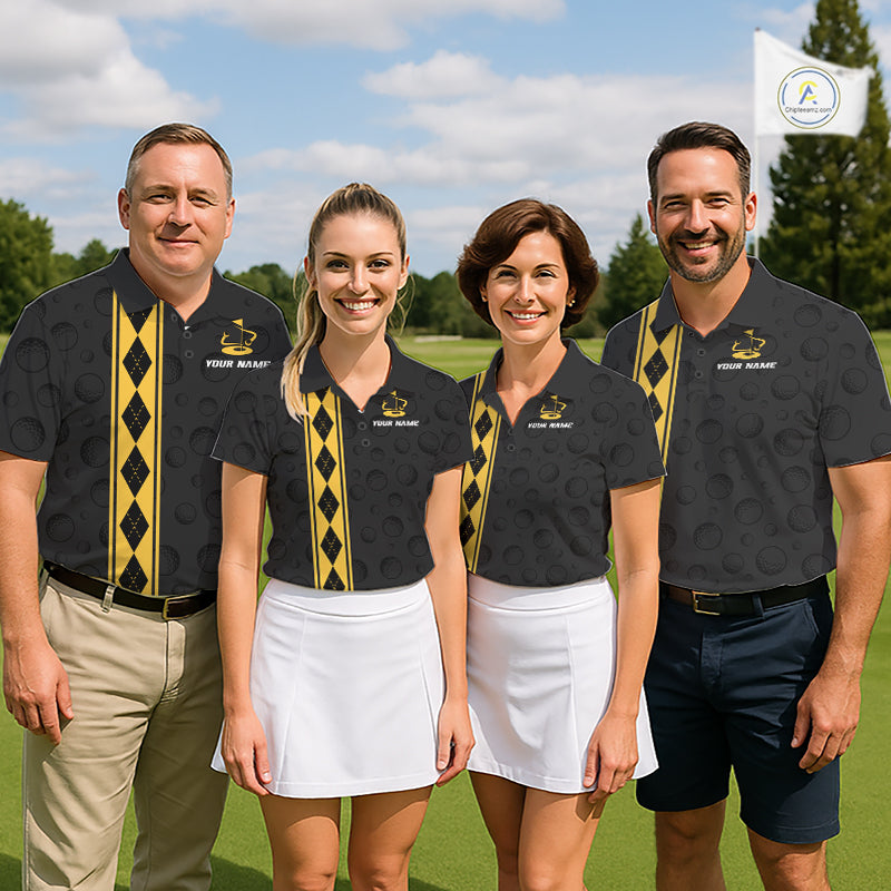 Yellow Argyle Golf Polo Shirt Custom Name Golf Shirt For Men Golf Ball Argyle Golf Team Shirts NYN4164