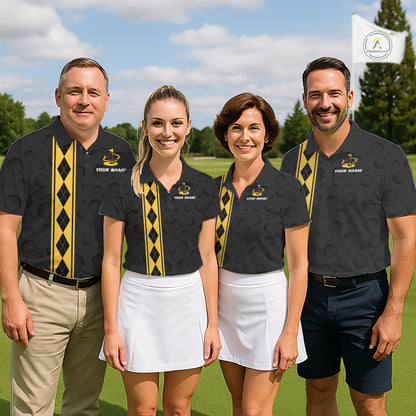 Yellow Argyle Golf Polo Shirt Custom Name Golf Shirt For Men Golf Ball Argyle Golf Team Shirts NYN4164