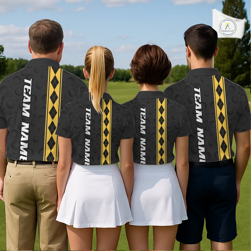 Yellow Argyle Golf Polo Shirt Custom Name Golf Shirt For Men Golf Ball Argyle Golf Team Shirts NYN4164