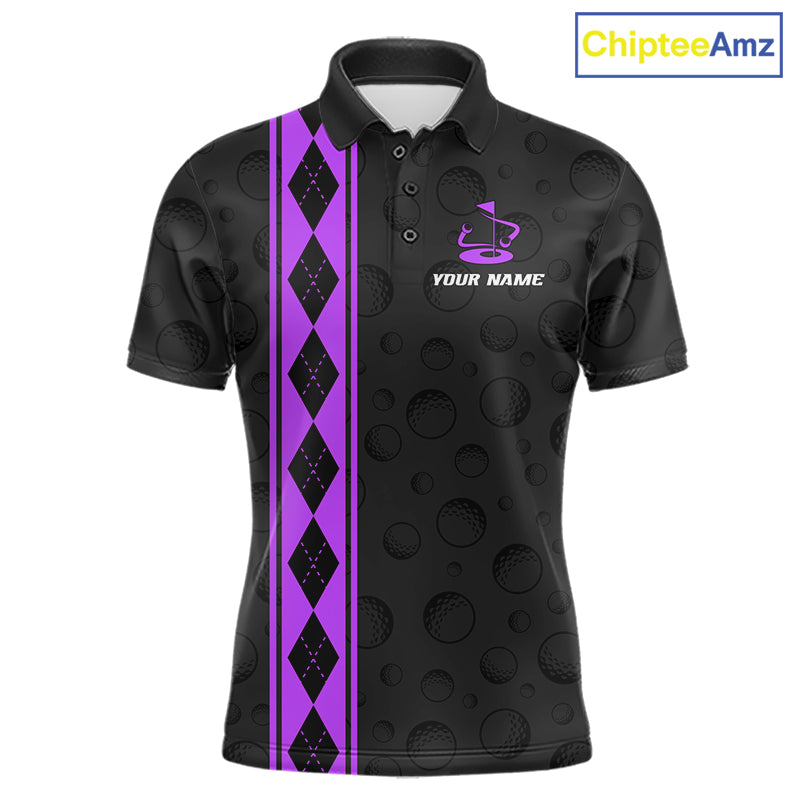 Purple Argyle Golf Polo Shirt Custom Name Golf Shirt For Men Golf Ball Argyle Golf Team Shirts NYN4165