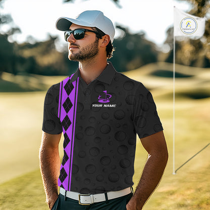 Purple Argyle Golf Polo Shirt Custom Name Golf Shirt For Men Golf Ball Argyle Golf Team Shirts NYN4165