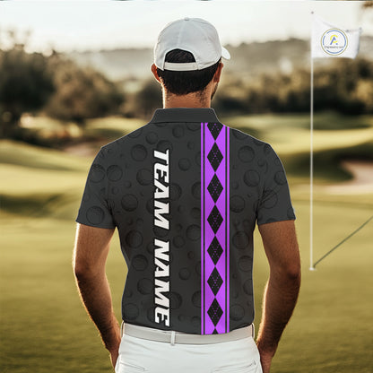 Purple Argyle Golf Polo Shirt Custom Name Golf Shirt For Men Golf Ball Argyle Golf Team Shirts NYN4165