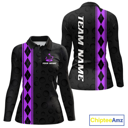 Purple Argyle Golf Polo Shirt Custom Name Golf Shirt For Women Golf Ball Argyle Golf Team Shirts NYN4165