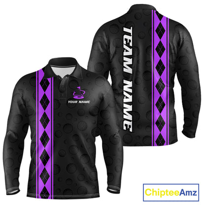 Purple Argyle Golf Polo Shirt Custom Name Golf Shirt For Men Golf Ball Argyle Golf Team Shirts NYN4165