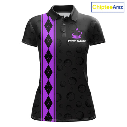 Purple Argyle Golf Polo Shirt Custom Name Golf Shirt For Women Golf Ball Argyle Golf Team Shirts NYN4165