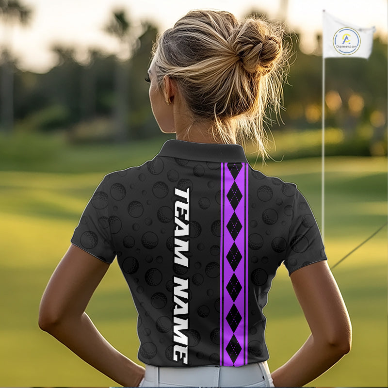 Purple Argyle Golf Polo Shirt Custom Name Golf Shirt For Women Golf Ball Argyle Golf Team Shirts NYN4165