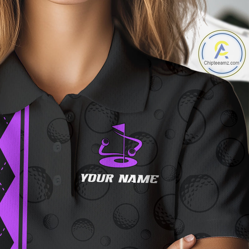 Purple Argyle Golf Polo Shirt Custom Name Golf Shirt For Women Golf Ball Argyle Golf Team Shirts NYN4165