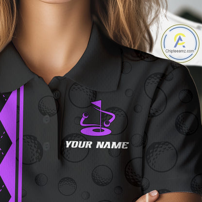 Purple Argyle Golf Polo Shirt Custom Name Golf Shirt For Women Golf Ball Argyle Golf Team Shirts NYN4165