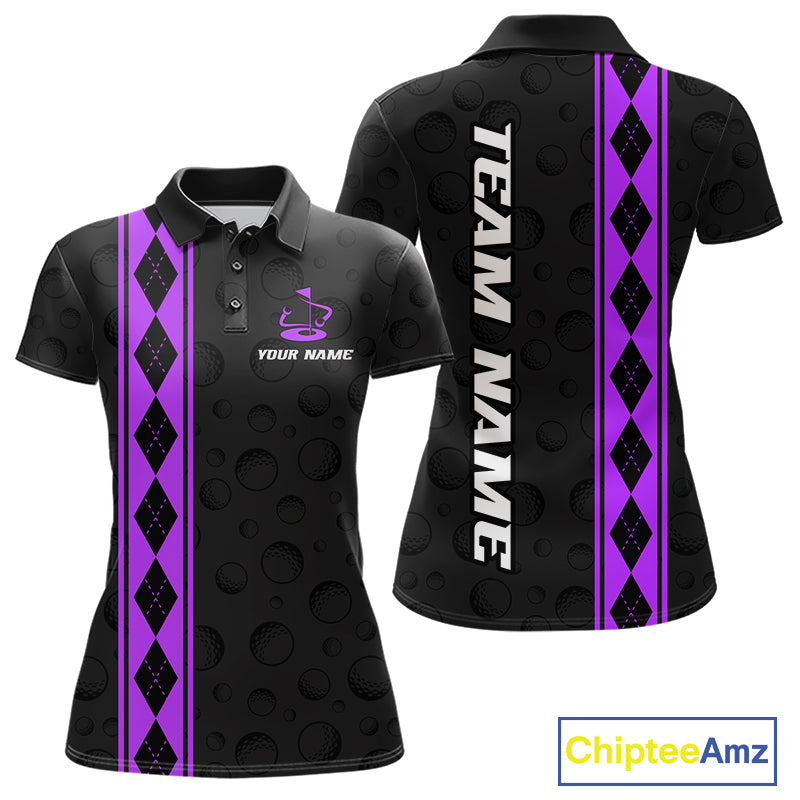 Purple Argyle Golf Polo Shirt Custom Name Golf Shirt For Women Golf Ball Argyle Golf Team Shirts NYN4165