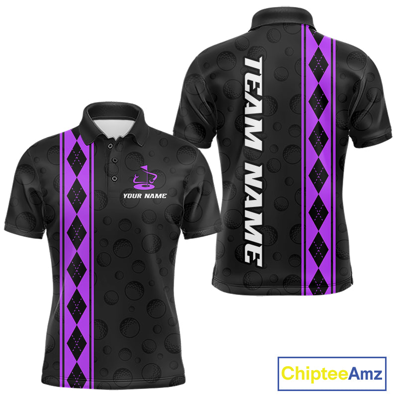 Purple Argyle Golf Polo Shirt Custom Name Golf Shirt For Men Golf Ball Argyle Golf Team Shirts NYN4165