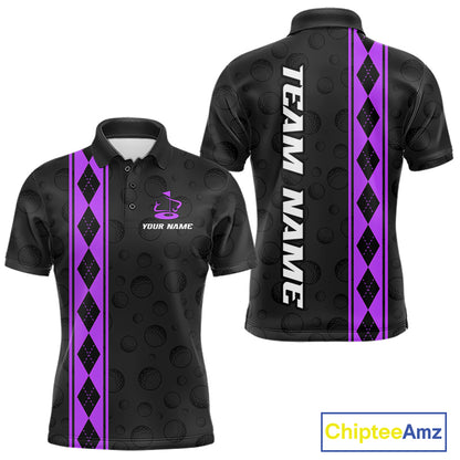 Purple Argyle Golf Polo Shirt Custom Name Golf Shirt For Men Golf Ball Argyle Golf Team Shirts NYN4165