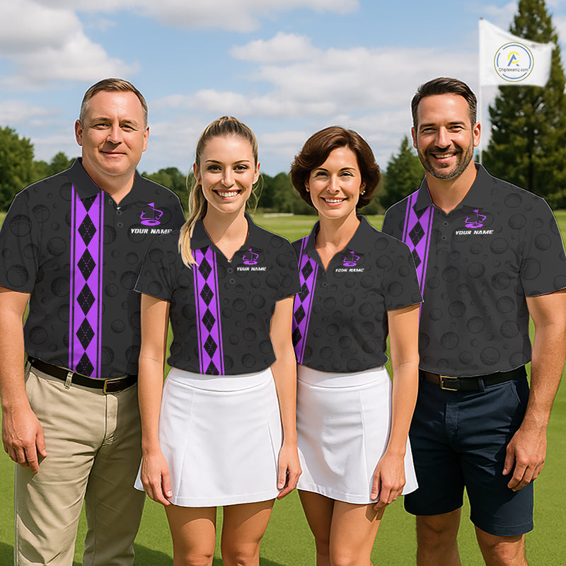 Purple Argyle Golf Polo Shirt Custom Name Golf Shirt For Men Golf Ball Argyle Golf Team Shirts NYN4165