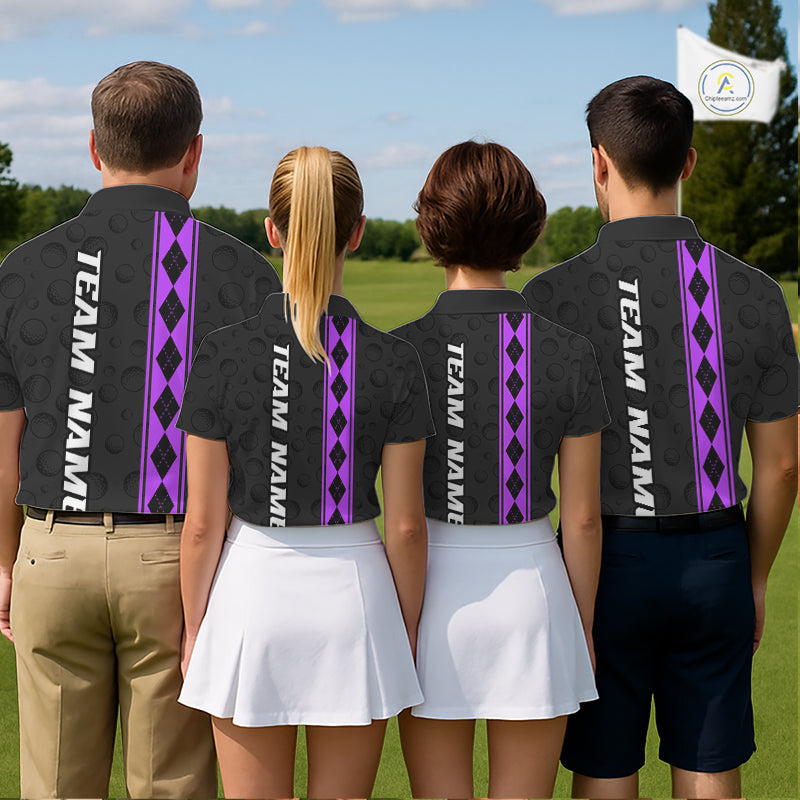 Purple Argyle Golf Polo Shirt Custom Name Golf Shirt For Men Golf Ball Argyle Golf Team Shirts NYN4165