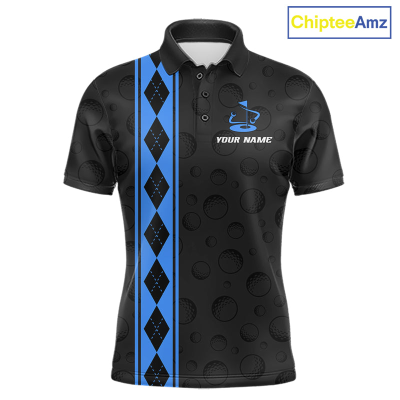 Blue Argyle Golf Polo Shirt Custom Name Golf Shirt For Men Golf Ball Argyle Golf Team Shirts NYN4166