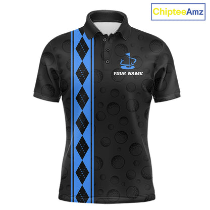 Blue Argyle Golf Polo Shirt Custom Name Golf Shirt For Men Golf Ball Argyle Golf Team Shirts NYN4166