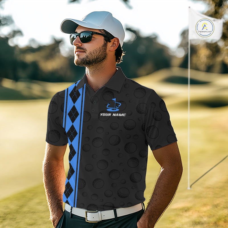 Blue Argyle Golf Polo Shirt Custom Name Golf Shirt For Men Golf Ball Argyle Golf Team Shirts NYN4166