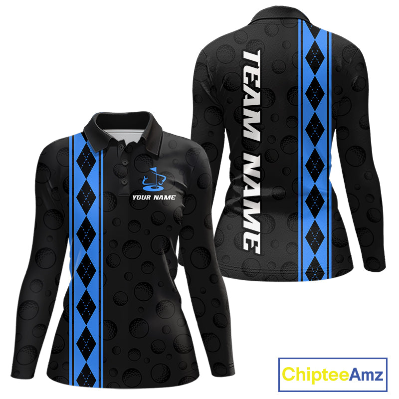 Blue Argyle Golf Polo Shirt Custom Name Golf Shirt For Women Golf Ball Argyle Golf Team Shirts NYN4166