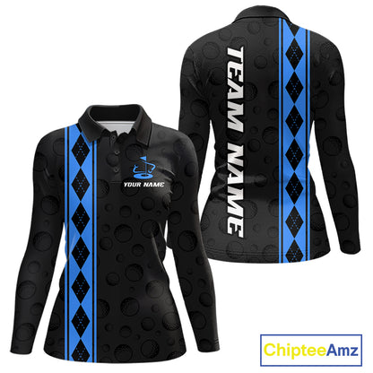 Blue Argyle Golf Polo Shirt Custom Name Golf Shirt For Women Golf Ball Argyle Golf Team Shirts NYN4166