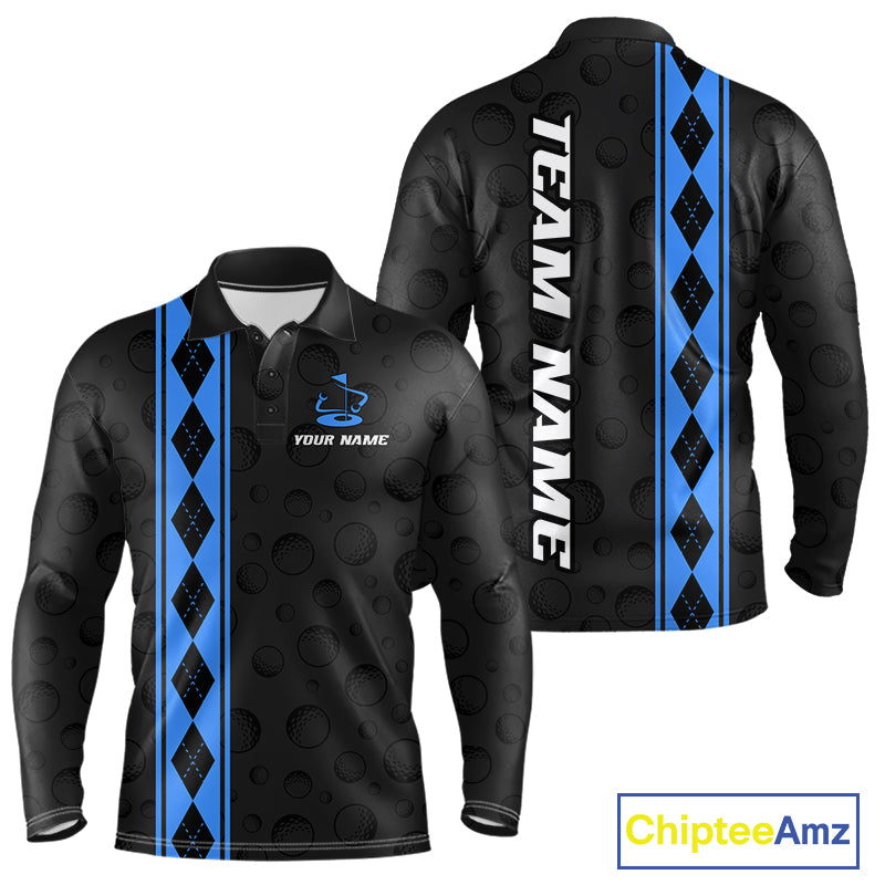 Blue Argyle Golf Polo Shirt Custom Name Golf Shirt For Men Golf Ball Argyle Golf Team Shirts NYN4166