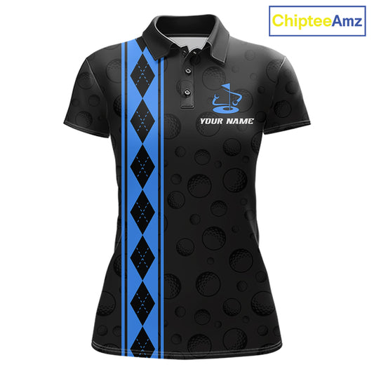Blue Argyle Golf Polo Shirt Custom Name Golf Shirt For Women Golf Ball Argyle Golf Team Shirts NYN4166
