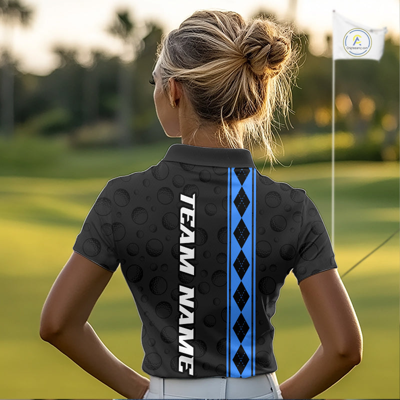 Blue Argyle Golf Polo Shirt Custom Name Golf Shirt For Women Golf Ball Argyle Golf Team Shirts NYN4166