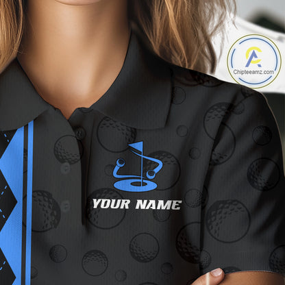 Blue Argyle Golf Polo Shirt Custom Name Golf Shirt For Women Golf Ball Argyle Golf Team Shirts NYN4166