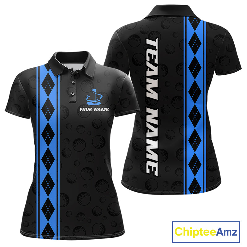 Blue Argyle Golf Polo Shirt Custom Name Golf Shirt For Women Golf Ball Argyle Golf Team Shirts NYN4166
