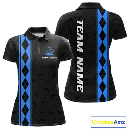 Blue Argyle Golf Polo Shirt Custom Name Golf Shirt For Women Golf Ball Argyle Golf Team Shirts NYN4166
