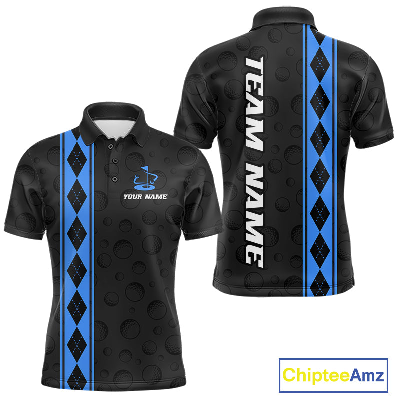 Blue Argyle Golf Polo Shirt Custom Name Golf Shirt For Men Golf Ball Argyle Golf Team Shirts NYN4166