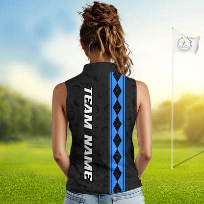 Blue Argyle Golf Sleeveless Polo Shirt Custom Name Golf Shirt For Women Golf Ball Argyle Golf Team Shirts NYN4166