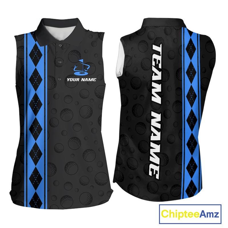 Blue Argyle Golf Sleeveless Polo Shirt Custom Name Golf Shirt For Women Golf Ball Argyle Golf Team Shirts NYN4166