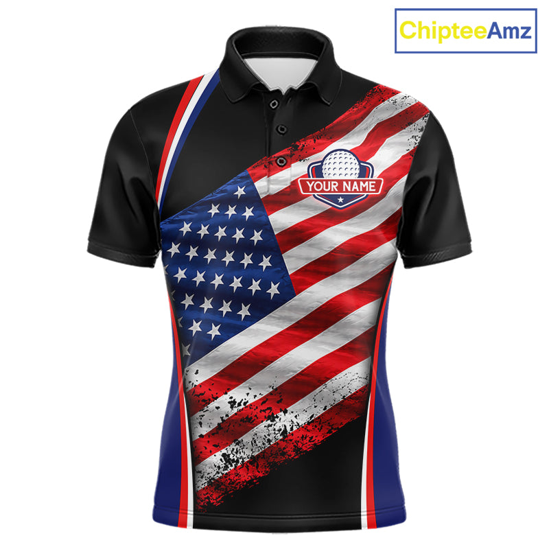 Custom Golf Polo Shirt For Men Personalized American Flag Golf Jersey Patriotic Golf Team Apparel NYN4569