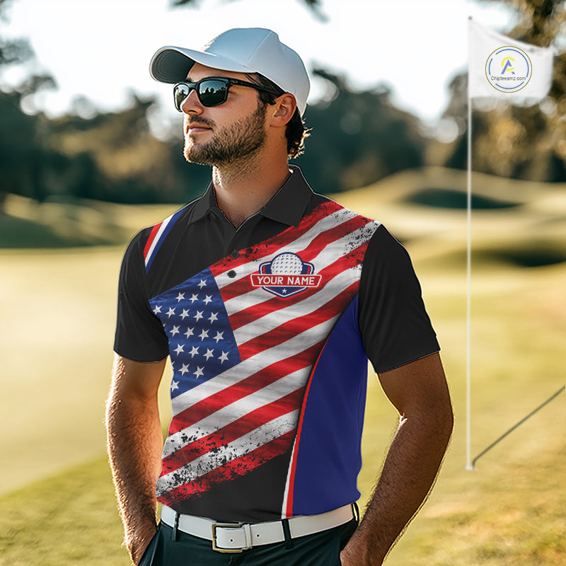 Custom Golf Polo Shirt For Men Personalized American Flag Golf Jersey Patriotic Golf Team Apparel NYN4569