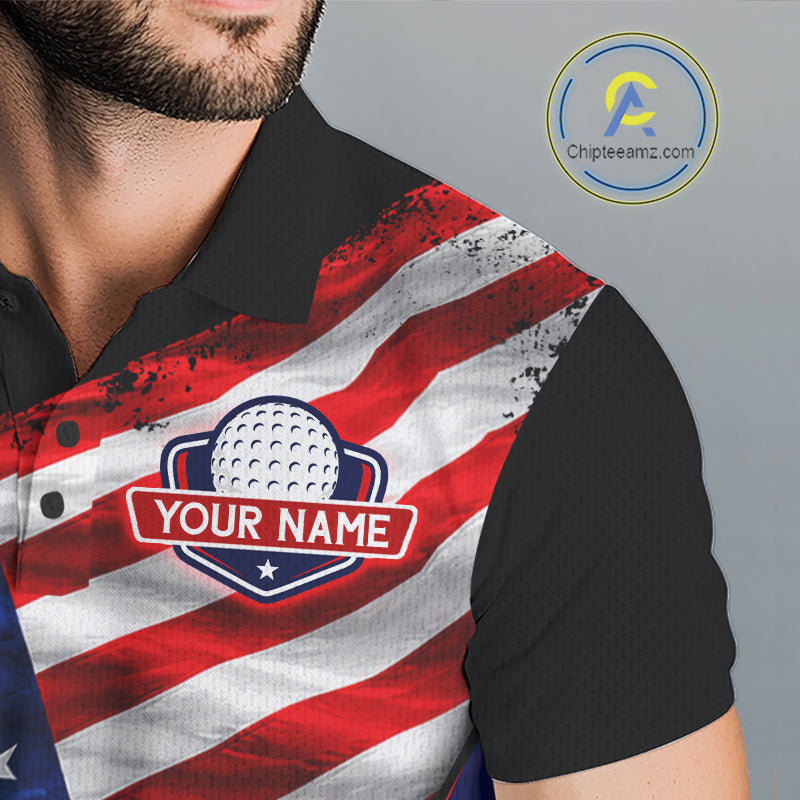 Custom Golf Polo Shirt For Men Personalized American Flag Golf Jersey Patriotic Golf Team Apparel NYN4569