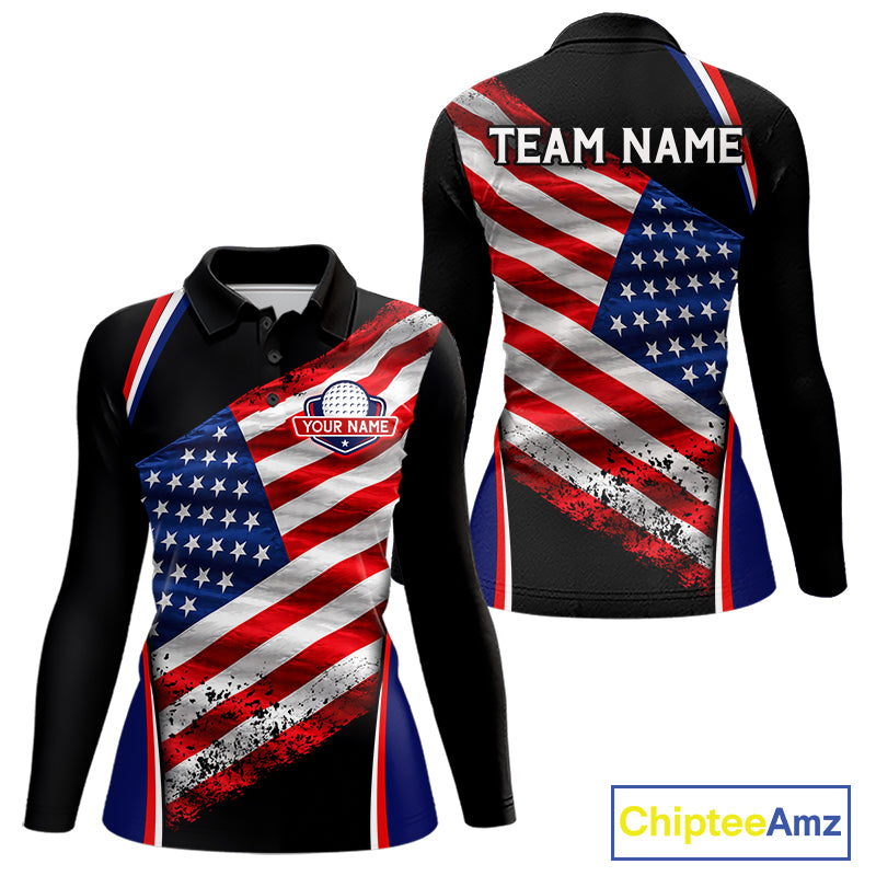 Custom Golf Polo Shirt For Women Personalized American Flag Golf Jersey Patriotic Golf Team Apparel NYN4569