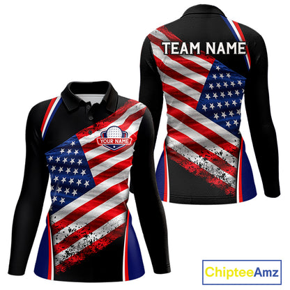 Custom Golf Polo Shirt For Women Personalized American Flag Golf Jersey Patriotic Golf Team Apparel NYN4569