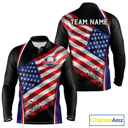 Custom Golf Polo Shirt For Men Personalized American Flag Golf Jersey Patriotic Golf Team Apparel NYN4569