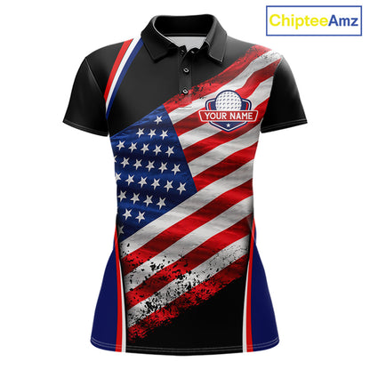 Custom Golf Polo Shirt For Women Personalized American Flag Golf Jersey Patriotic Golf Team Apparel NYN4569