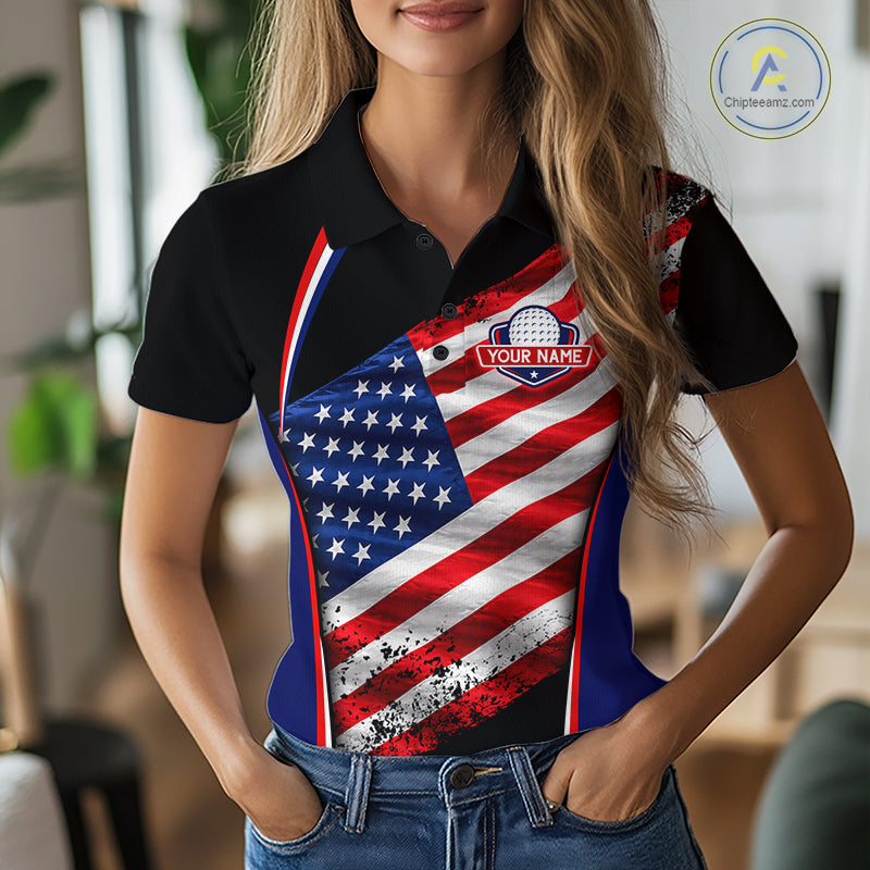 Custom Golf Polo Shirt For Women Personalized American Flag Golf Jersey Patriotic Golf Team Apparel NYN4569