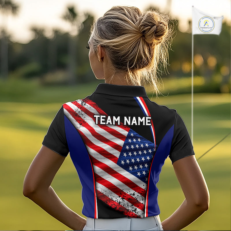 Custom Golf Polo Shirt For Women Personalized American Flag Golf Jersey Patriotic Golf Team Apparel NYN4569