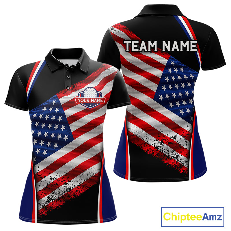 Custom Golf Polo Shirt For Women Personalized American Flag Golf Jersey Patriotic Golf Team Apparel NYN4569