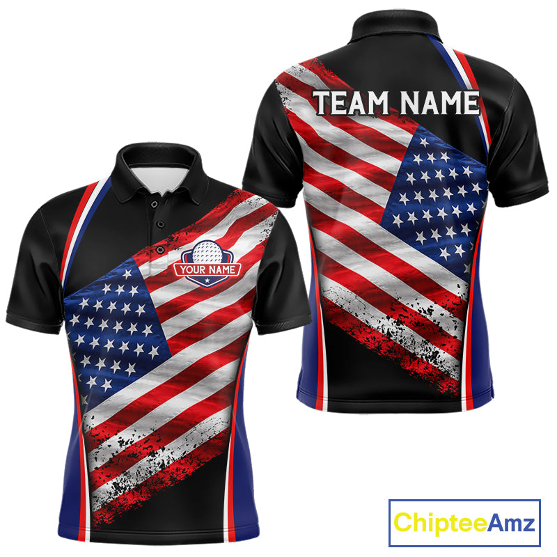 Custom Golf Polo Shirt For Men Personalized American Flag Golf Jersey Patriotic Golf Team Apparel NYN4569